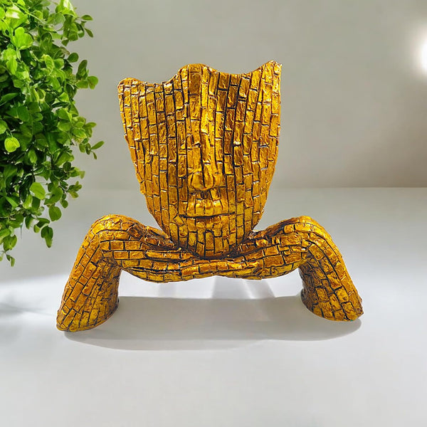 Abstract Human Face on Hands Showpiece  - Golden Resin Art Sculpture for Home Decor & Gifting