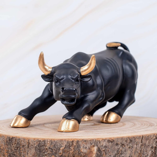 Wall Street Bull Replica - Resin Showpiece for Home Decor, 9 Inches (Black)
