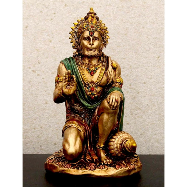 Golden Kneeling Hanuman Idol for Home - Karigaari India Aesthetic Home Decor