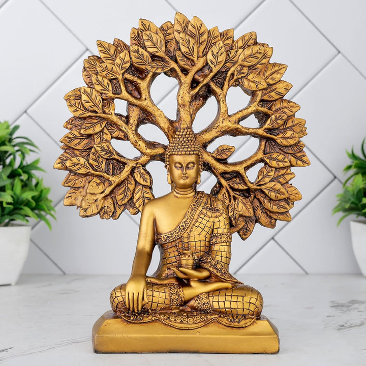 Golden Buddha Under Bodhi Tree Radiant Resin Home Decor - Karigaari India Aesthetic Home Decor