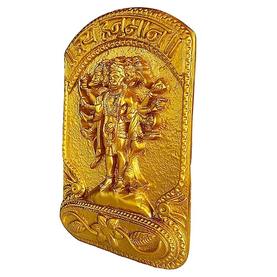 Golden Panchmukhi Hanuman Wall Hanging - Karigaari India Aesthetic Home Decor
