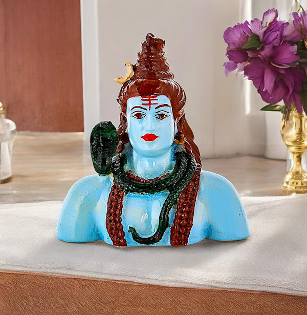 Serene Blue Lord Shiva Statue  | Marble Finish Resin Mahadev Idol for Meditation, Home & Auspicious Gifting