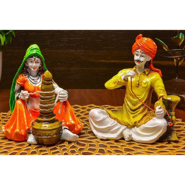 Traditions of Rajasthani : Man with Hukka & Lady with Chaas Idol showpiece for Home Decor
