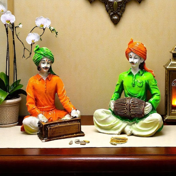 Traditions of Rajasthani : Man Playing Dholak & Harmonium for Home Decor - Karigaari India Aesthetic Home Decor