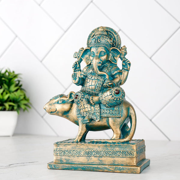 Elegant Resin Ganesha Idol Sitting on Mushak – Divine Hindu God Statue for Home Decor & Spiritual Gifts