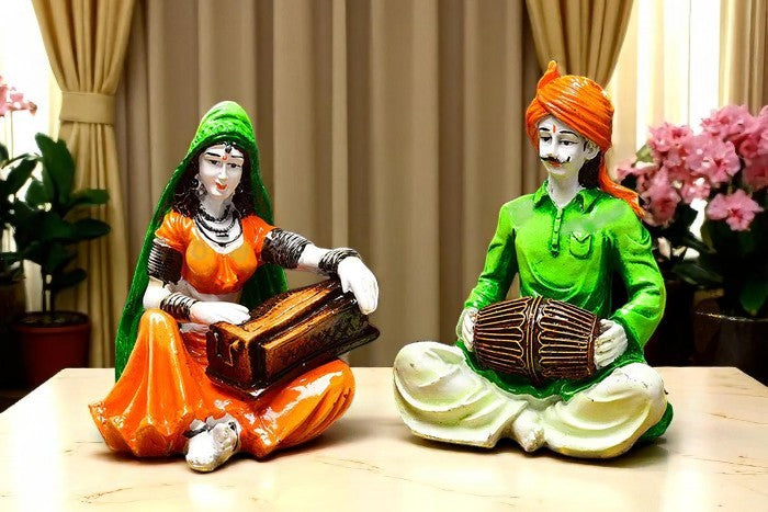 Indian Musical Pair Figurine Set - Home Decor - Karigaari India Aesthetic Home Decor