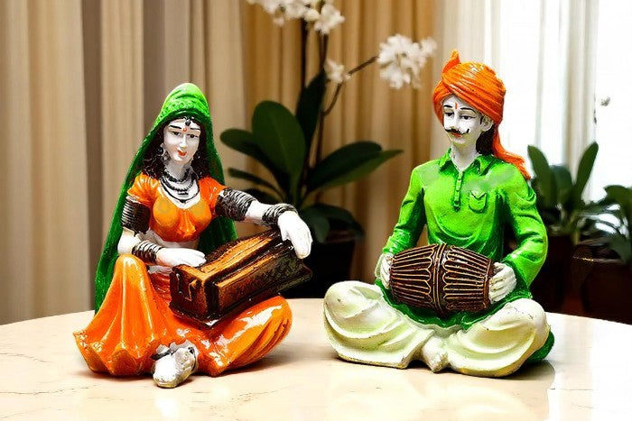 Indian Musical Pair Figurine Set - Home Decor - Karigaari India Aesthetic Home Decor