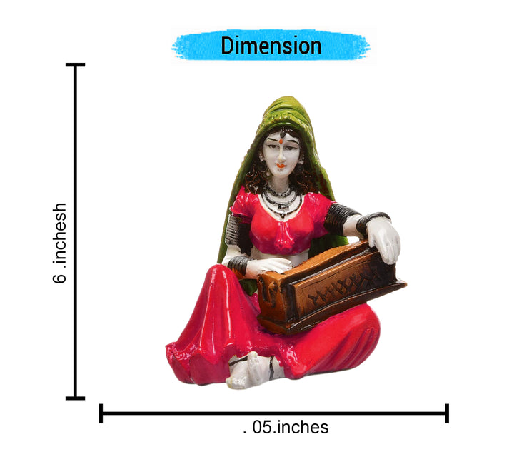 The Serenade of Rajasthan: Hand-Painted Resin Woman and Her Harmonium - Karigaari India Aesthetic Home Decor