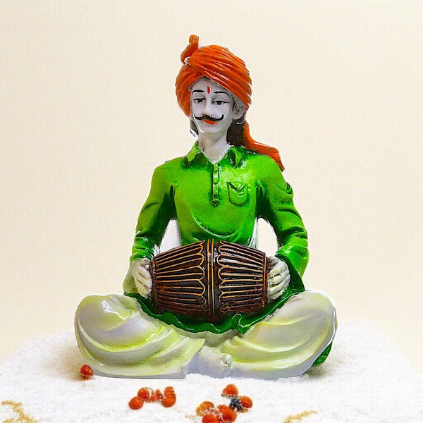 Hand Crafted Polyresin Green Eco Friendly Rajasthani Musician Idol Figurine
