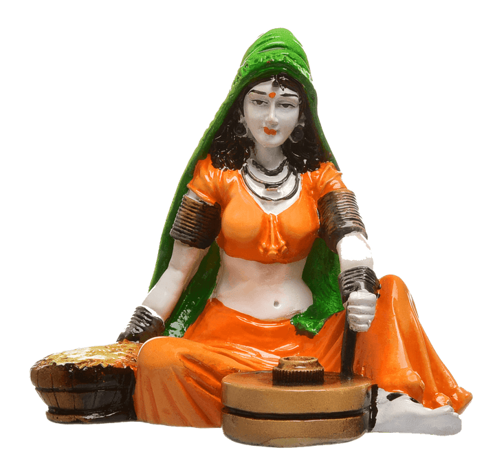 Handcrafted Rajasthani Lady Making Chakki Polyesine Idol Showpiece for Home Decor - Karigaari India Aesthetic Home Decor