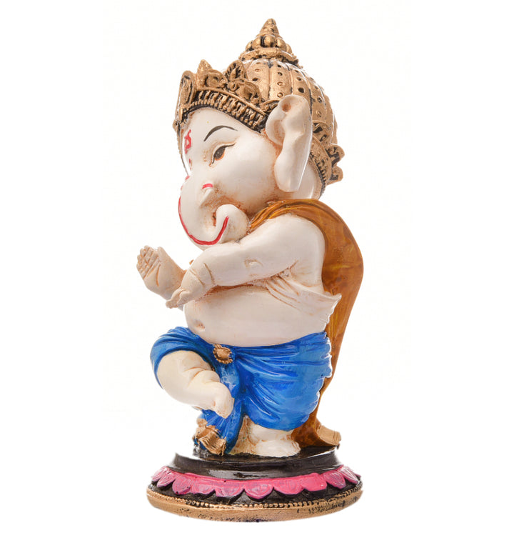 Joyful Dancer Ganesha: Handcrafted Resin Statue on Pedestal - Blessings & Celebration - Karigaari India Aesthetic Home Decor