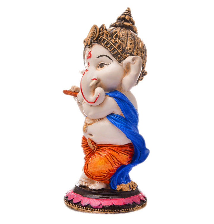 Melodic Ganesha: Resin Flute Playing Idol - Auspicious Home Decor & Gift - Karigaari India Aesthetic Home Decor