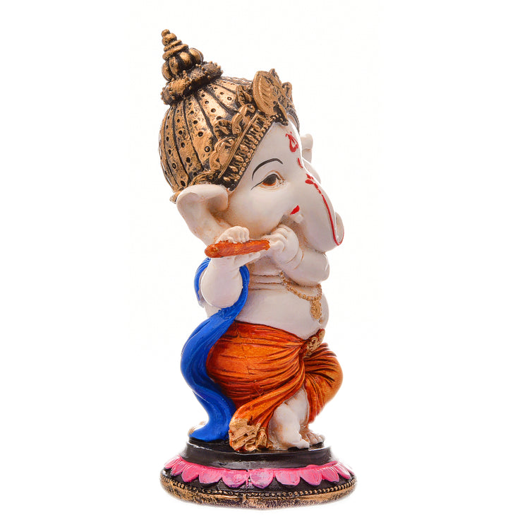 Melodic Ganesha: Resin Flute Playing Idol - Auspicious Home Decor & Gift - Karigaari India Aesthetic Home Decor