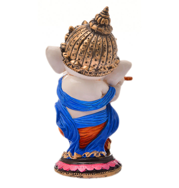 Melodic Ganesha: Resin Flute Playing Idol - Auspicious Home Decor & Gift - Karigaari India Aesthetic Home Decor