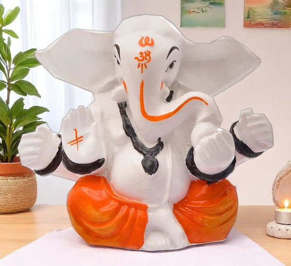 Divine Blessings Ganesha: White Resin Abhaya Mudra Idol - Auspicious Decor & Gift - Karigaari India Aesthetic Home Decor