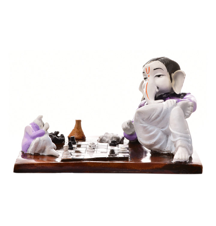 Lord Ganesha's Game: Unique Resin Chess Statue for Home, Office & Spiritual Space - Karigaari India Aesthetic Home Decor
