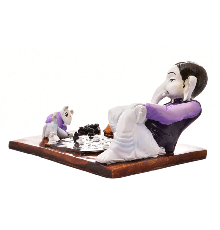 Lord Ganesha's Game: Unique Resin Chess Statue for Home, Office & Spiritual Space - Karigaari India Aesthetic Home Decor