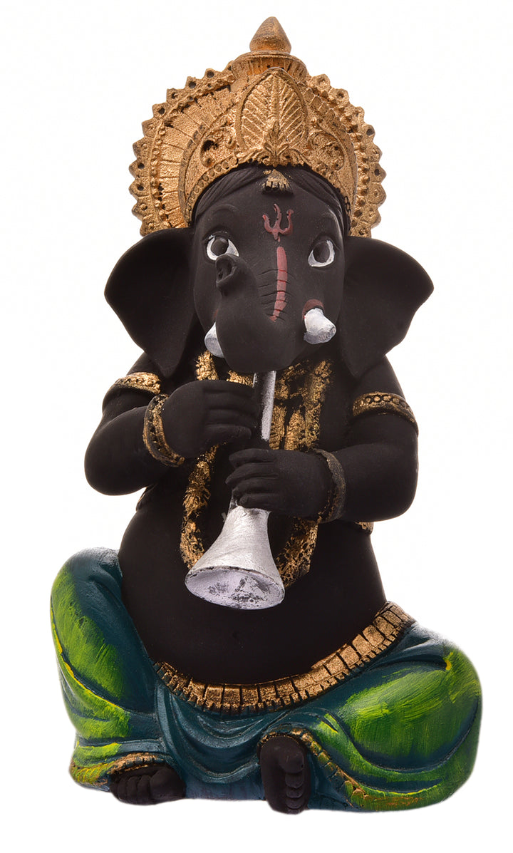 Shehnai Bliss Ganesha Idol in Resin Auspicious Home Decor Showpiece & Spiritual Gift for Ganesh Lovers - Karigaari India Aesthetic Home Decor