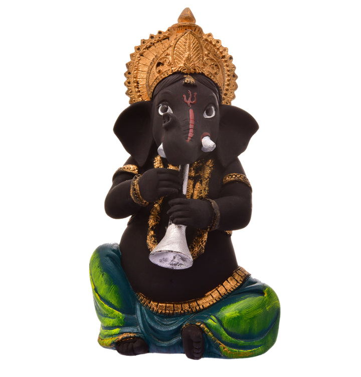Resin Ganesha with Shehnai: Auspicious Idol for Positive Vibes & Musical Charm - Karigaari India Aesthetic Home Decor