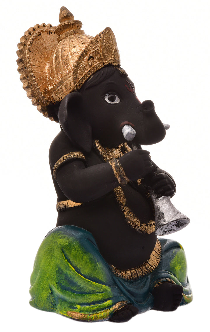 Shehnai Bliss Ganesha Idol in Resin Auspicious Home Decor Showpiece & Spiritual Gift for Ganesh Lovers - Karigaari India Aesthetic Home Decor