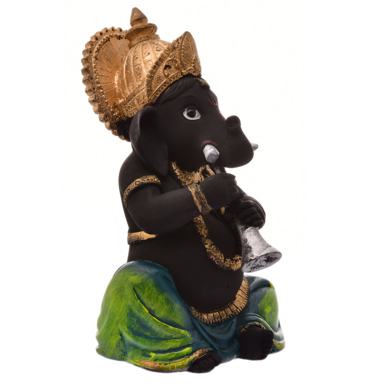 Resin Ganesha with Shehnai: Auspicious Idol for Positive Vibes & Musical Charm - Karigaari India Aesthetic Home Decor