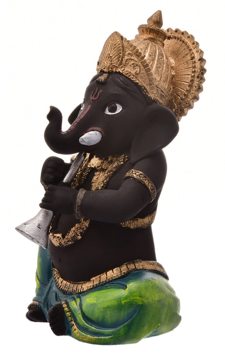Shehnai Bliss Ganesha Idol in Resin Auspicious Home Decor Showpiece & Spiritual Gift for Ganesh Lovers - Karigaari India Aesthetic Home Decor