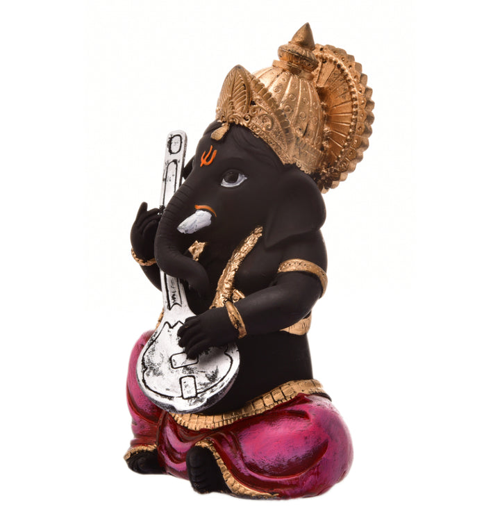 Elegant Musical Ganesha Idol Playing Veena | Resin Ganpati Statue for Home Decor & Gifting | Divine Lord Ganesh Murti for Mandir, Living Room, Office - Karigaari India Aesthetic Home Decor