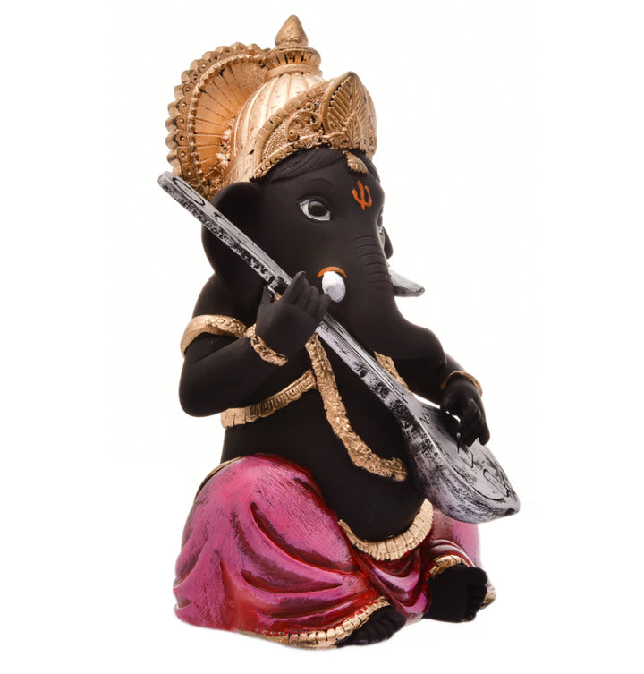 Elegant Musical Ganesha Idol Playing Veena | Resin Ganpati Statue for Home Decor & Gifting | Divine Lord Ganesh Murti for Mandir, Living Room, Office - Karigaari India Aesthetic Home Decor