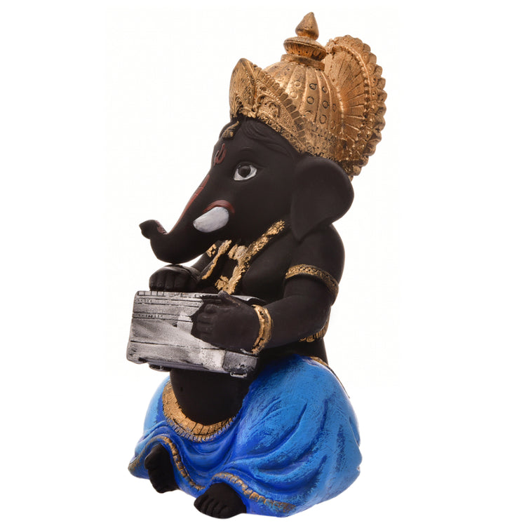 Melodic Blessings Ganesha: Intricately Crafted Resin Idol with Harmonium - Spiritual & Festive - Karigaari India Aesthetic Home Decor