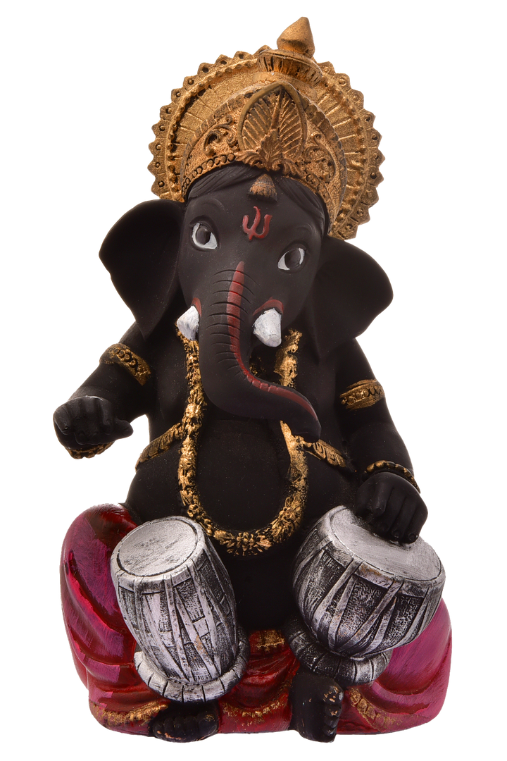 Black Resin Tabla Ganesha Idol Musical Ganpati Murti for Home Decor, Mandir & Festive Gifting - Karigaari India Aesthetic Home Decor