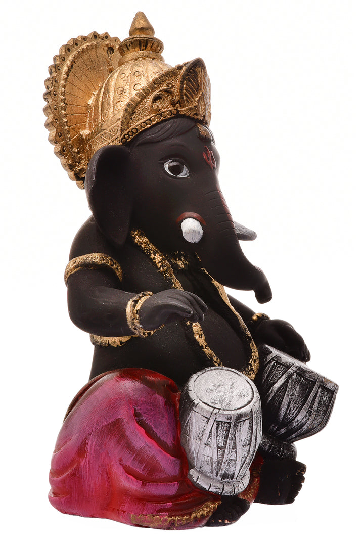 Black Resin Tabla Ganesha Idol Musical Ganpati Murti for Home Decor, Mandir & Festive Gifting - Karigaari India Aesthetic Home Decor