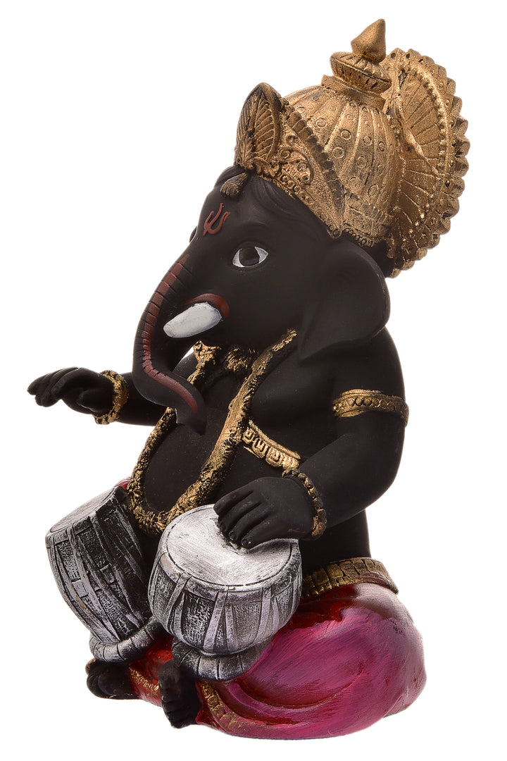 Black Resin Tabla Ganesha Idol Musical Ganpati Murti for Home Decor, Mandir & Festive Gifting - Karigaari India Aesthetic Home Decor