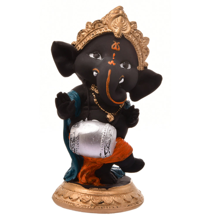 Black Resin Dholak Ganesha Idol Musical Ganpati Murti for Home Decor & Festive Gifting - Karigaari India Aesthetic Home Decor