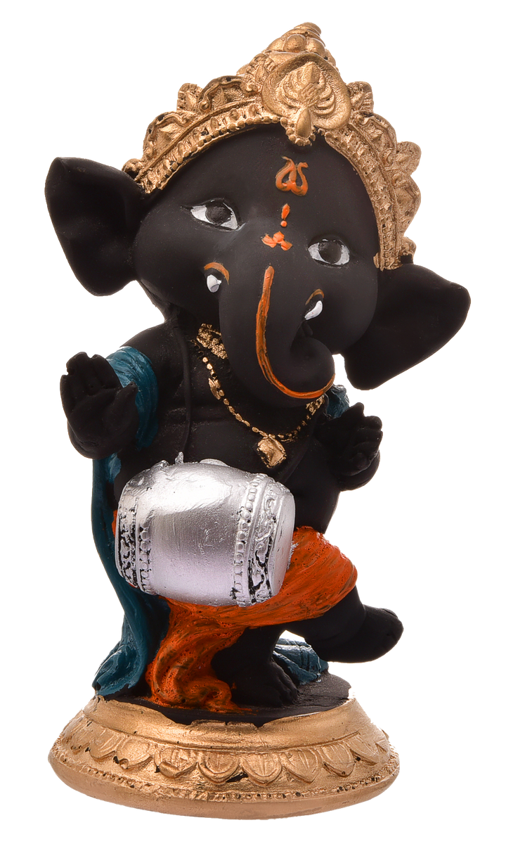 Black Resin Dholak Ganesha Idol Musical Ganpati Murti for Home Decor & Festive Gifting - Karigaari India Aesthetic Home Decor
