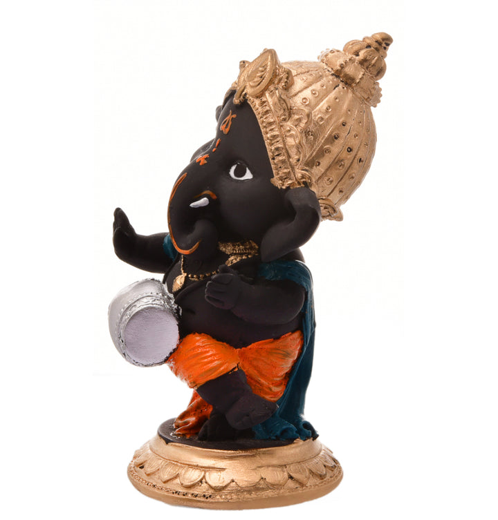 Black Resin Dholak Ganesha Idol Musical Ganpati Murti for Home Decor & Festive Gifting - Karigaari India Aesthetic Home Decor