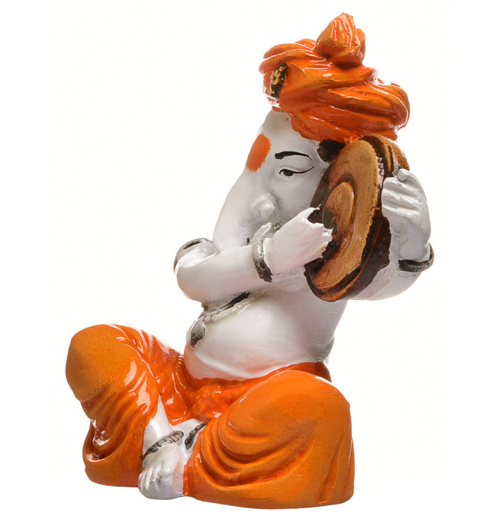 Mini Dholak Ganesha Idol for Car Dashboard Resin Ganpati Murti for Travel Blessings & Gifting - Karigaari India Aesthetic Home Decor