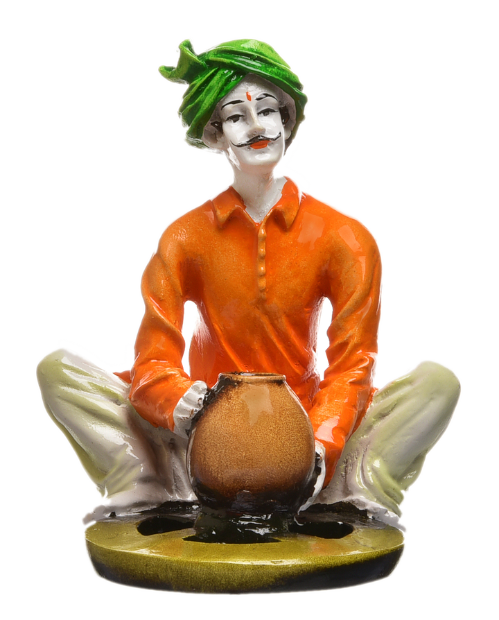 Rajasthani Village Man Figurine with Pot Handcrafted Resin Human Statue for Home Décor - Karigaari India Aesthetic Home Decor