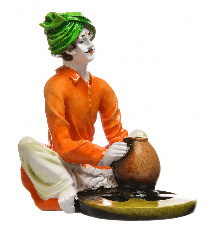 Rajasthani Village Man Figurine with Pot Handcrafted Resin Human Statue for Home Décor - Karigaari India Aesthetic Home Decor