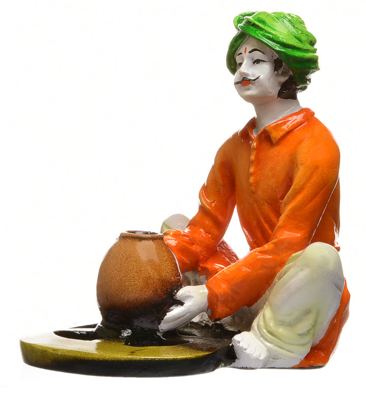 Rajasthani Village Man Figurine with Pot Handcrafted Resin Human Statue for Home Décor - Karigaari India Aesthetic Home Decor
