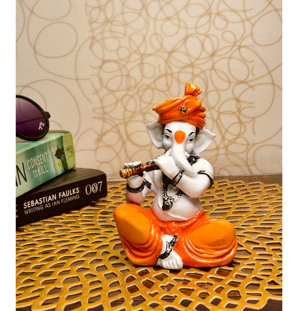 Lord Ganesha's Serenade: Unique Resin Seated Flute Idol for Home, Pooja & Gifting - Karigaari India Aesthetic Home Decor