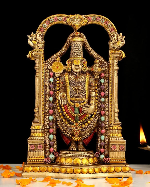 Golden Tirupati Balaji Idol for Home Temple & Daily Puja – Premium Resin Lord Venkateswara Murti for Spiritual Décor & Gifting