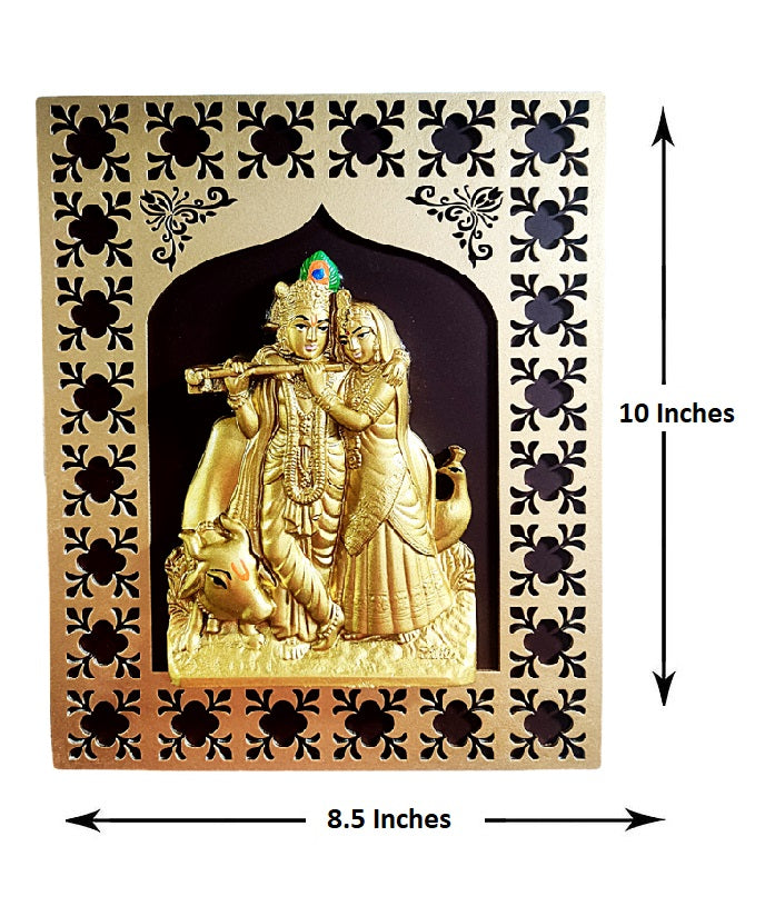 Golden Radha Krishna Wall Hanging - Hindu Love - Karigaari India Aesthetic Home Decor