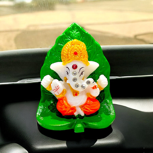 Divine Ganesha Car Dashboard Figurine | Polyresin Mini Idol for Travel Protection, Good Fortune & Auspicious Vehicle Decor