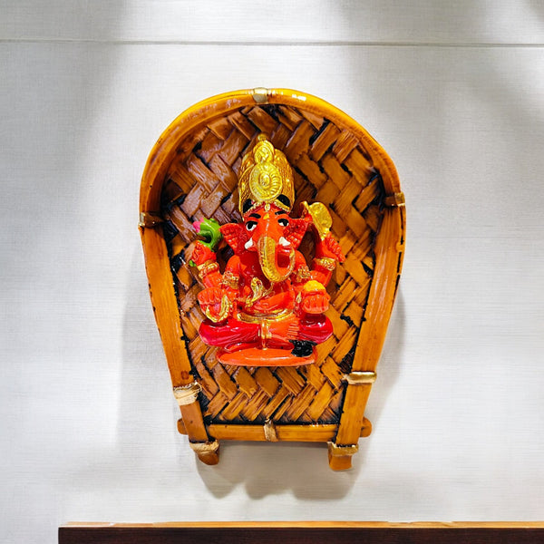 Auspicious Ganesha Wall Hanging Decor  | Polyresin Framed Ganesha Figurine for Home Entrance, Blessings & Good Fortune