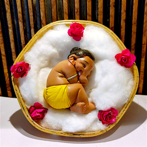 Peaceful Baby Ganesha Sleeping Figurine  | Polyresin Resting Ganesh Idol for Tranquil Home Decor, Nursery Blessings & Spiritual Gifting