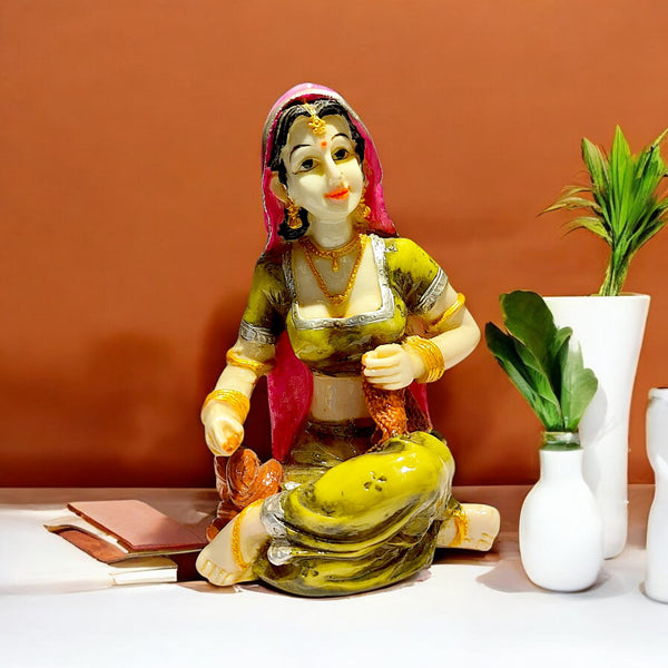 Handcrafted Rajasthani Woman Figurine | Traditional Resin Lady Idol for Home Decor | Ethnic Indian Showpiece for Tabletop, Shelf & Gifting