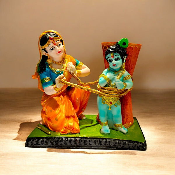 Yashoda Krishna Damodar Figurine | Resin Handcrafted Bal Krishna Idol | Emotional Hindu Home Decor Showpiece | Janmashtami Gifting | Mother-Child Murti for Mandir & Tabletop
