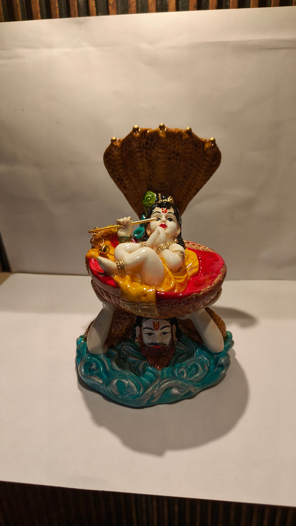 Karigaari India Lord Vishnu Idol in Sheshnag Anant Shayan Pose | Resin Vishnu Statue Inside Conch Shell for Home Décor, Mandir & Spiritual Gifting | Auspicious Decorative Figurine