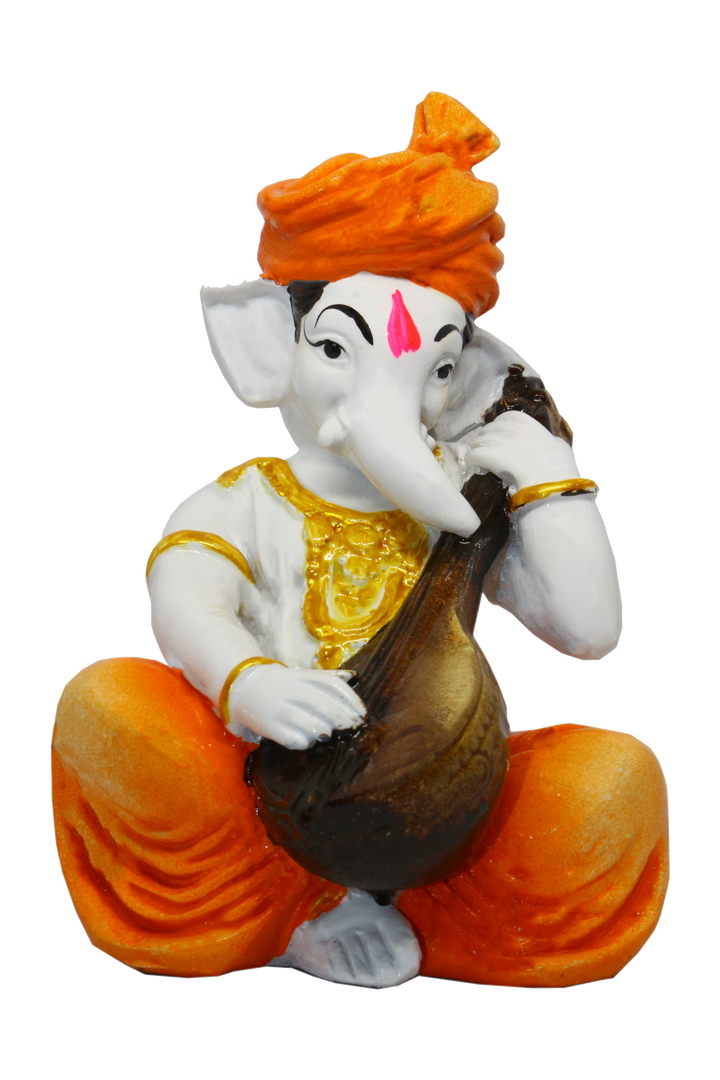Enchanting Ganesha: Handcrafted Resin Sitar Statue - Blessings & Harmony - Karigaari India Aesthetic Home Decor