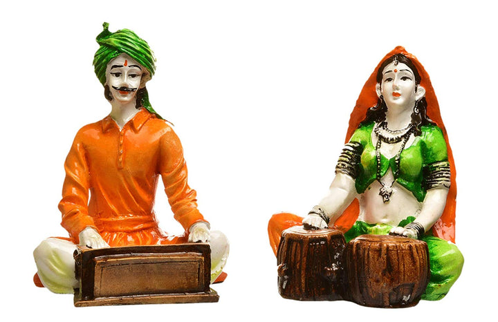 Traditional Rajasthani Musician Couple Resin Showpiece - Set of 2 - Karigaari India Aesthetic Home Decor